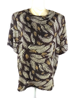 Modern Essentials Women's Suit Shirt Blouse Size 18 W Brown Leaves Church